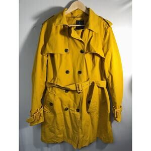 NY & Company Yellow Trench Coat Womens XXL Belted Double Breasted